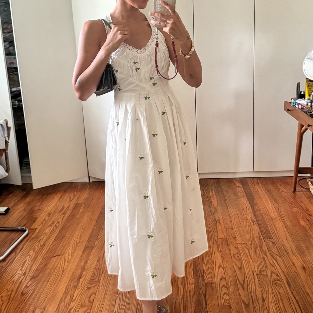 Lulu’s Delicate Excellence White Cotton Floral Embroidered Midi Dress